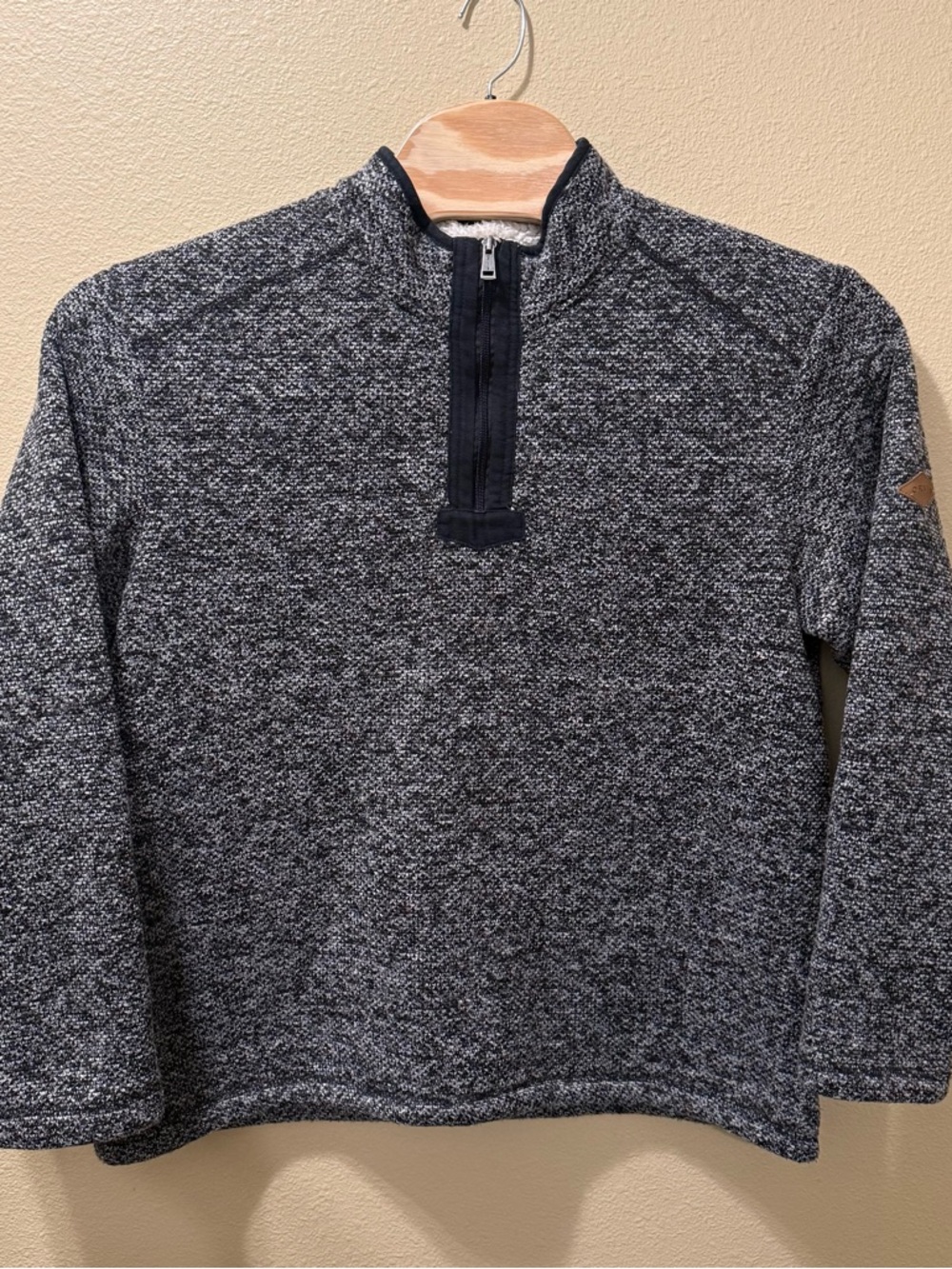 Men’s XL Orvis Salt & Pepper Black Gray Sherpa-Lined Quarter Zip Fleece Sweater